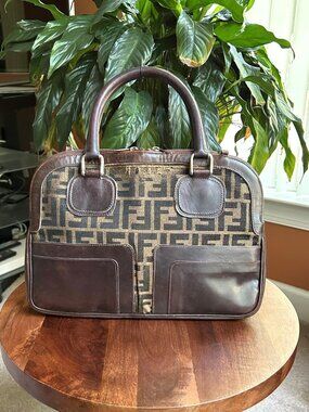 VINTAGE FENDI Zucca Dome Satchel Bag Tobacco Black